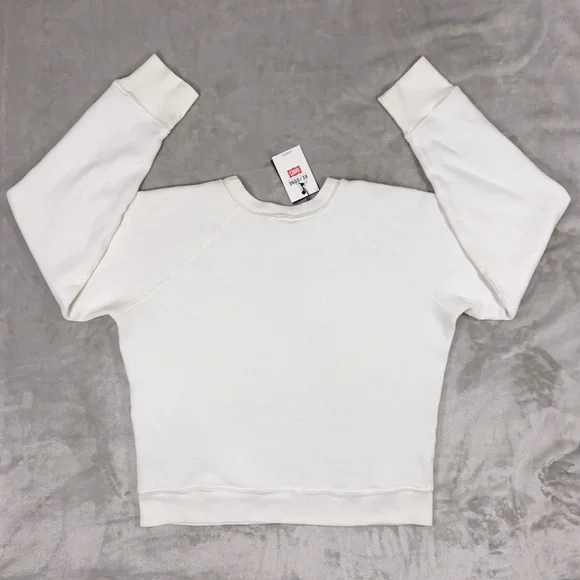 RE/DONE HANES Classic 100% Cotton Raglan Sweatshirt Pullover Top sz MEDIUM White - Picture 4 of 14
